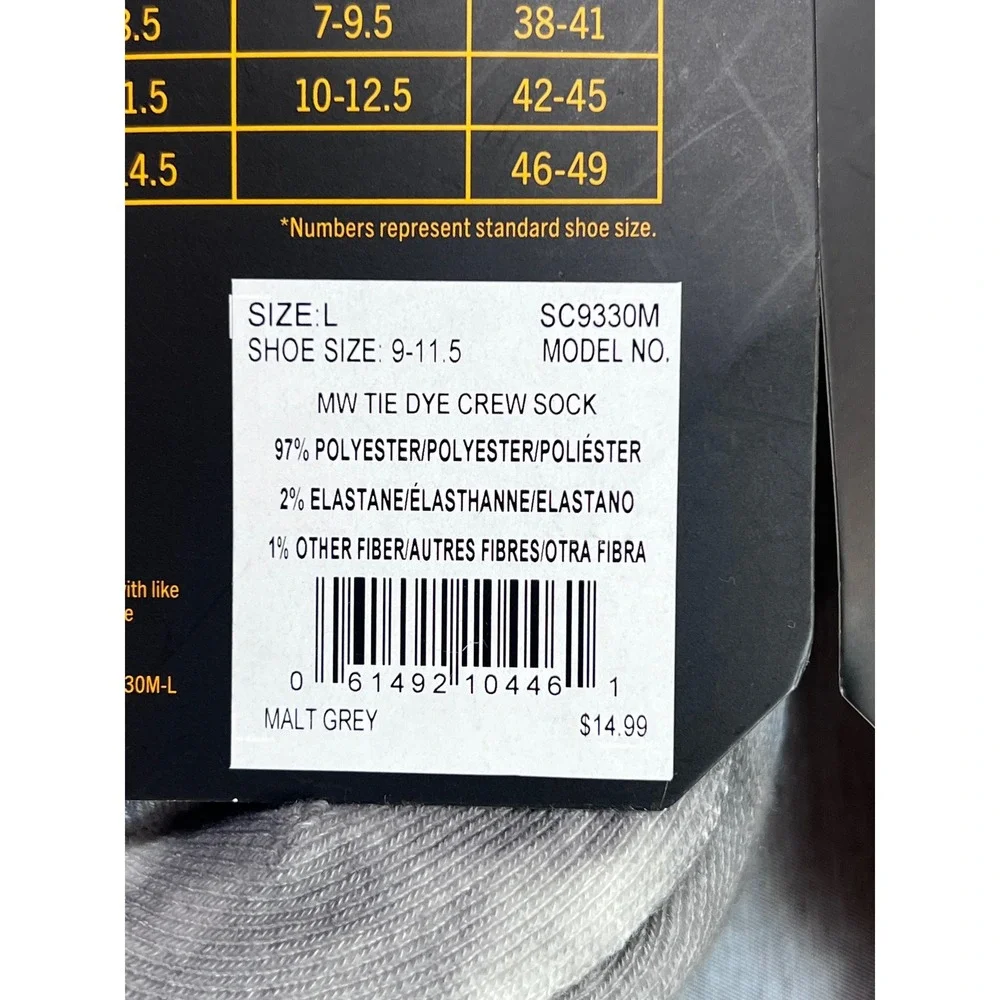Carhartt 2 Pack Midweight Tie-Dye Crew Socks Mens Large Grey Khaki Mens 9-11.5